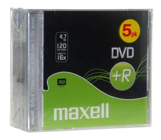Maxell DVD+R medij 16X, 4,7 GB 5 kos, 10 mm