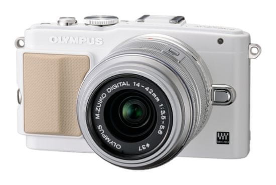 Olympus Digitalni fotoaparat PEN E-PL5, bel + 14-42 mm + FlashAir kartica 8 GB
