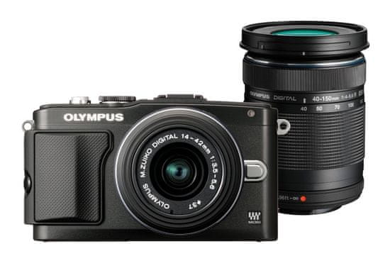 Olympus Digitalni fotoaparat PEN E-PL5, črn + 14-42 mm + 40-150 mm + FlashAir kartica 8 GB
