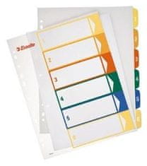 Esselte pregradni karton, A4, 6 - delni, barvni