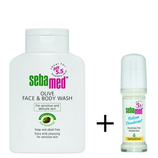 Sebamed čistilna emulzija za obraz in telo z olivnim oljem + Roll-On deodorant Sensitive