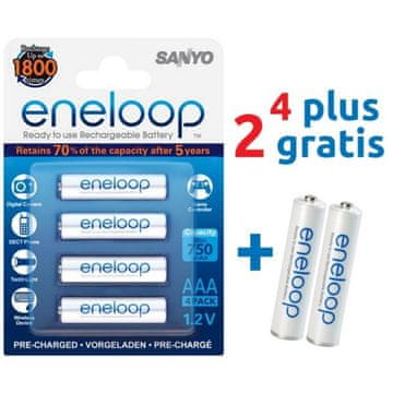 Sanyo baterije eneloop AAA 4 kom + darilo 2 kom