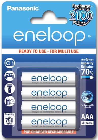 Panasonic Eneloop polnilne baterije AAA HR03 (Ready to use) 750 mAh