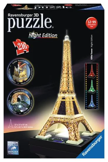 Ravensburger 3D sestavljanka Eiffelov stolp ponoči, 216 kosov