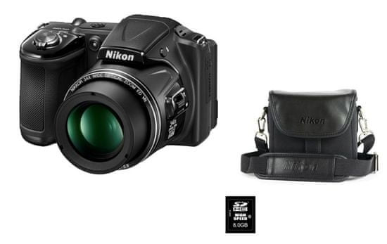 Nikon digitalni fotoaparat Coolpix L830, črn + darilo: Nikon SD 8GB + Nikon torba