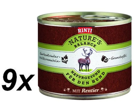 RINTI Nature´s Balance mokra hrana za pse, jelen, testenine in jajca, 9 x 185 g
