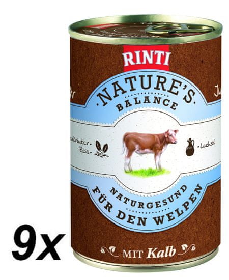 RINTI Nature's Balance mokra hrana za pse, teletina, testenine in jajce, 9x 400 g