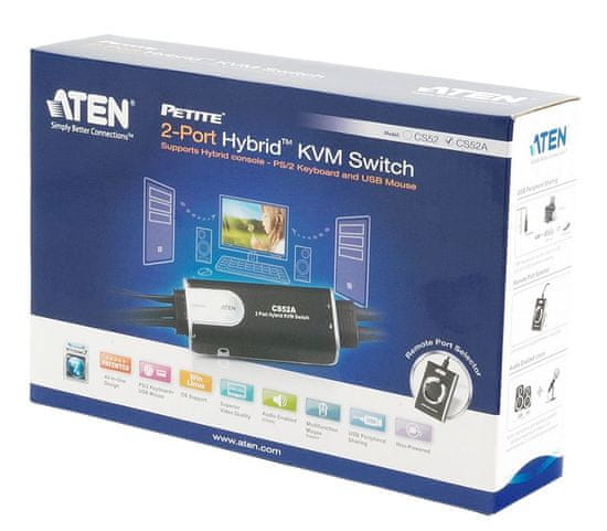 Aten KVM sikalo 2:1 mini VGA/PS2/USB/Avdio (CS52A-AT)