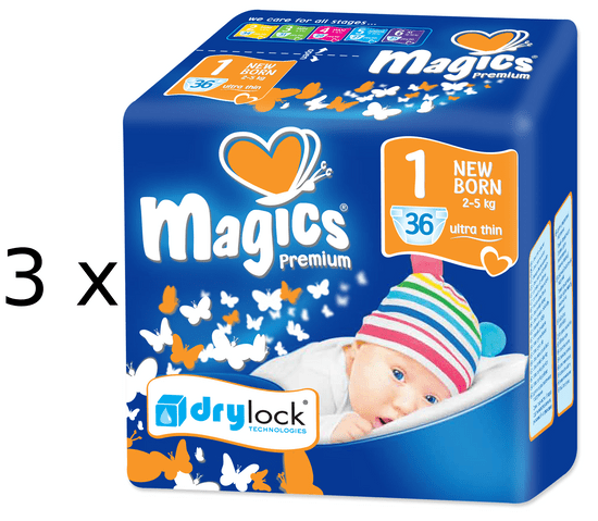 Magics plenice Premium 1 Newborn Jumbo pack (2-5 kg) 108 kosov
