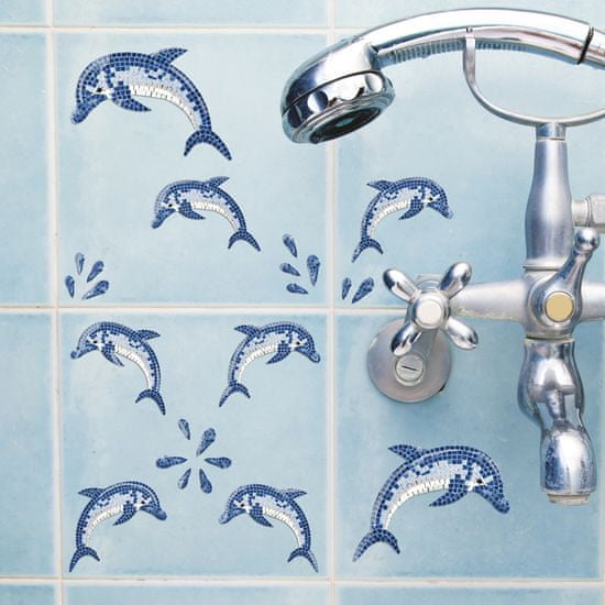 Crearreda stenska dekorativna nalepka, delfini mozaik