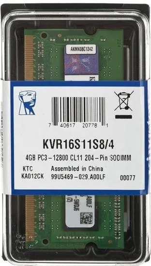 Kingston pomnilnik (RAM) za prenosni računalnik SODIMM 4GB PC3-12800 (KVR16S11S8/4) - Odprta embalaža