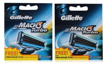 Gillette Mach3 Turbo brivske glave, 8 kos + 2 kos