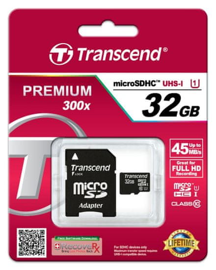 Transcend micro SDHC pomnilniška kartica 32GB UHS-I + adapter (TS32GUSDU1)