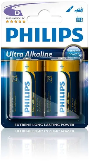 Philips baterije Ultra Alkaline D, 2 kosa (LR20)