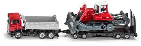 SIKU tovornjak s prikolico Scania in buldožerjem Liebherr PR 764, 1:87