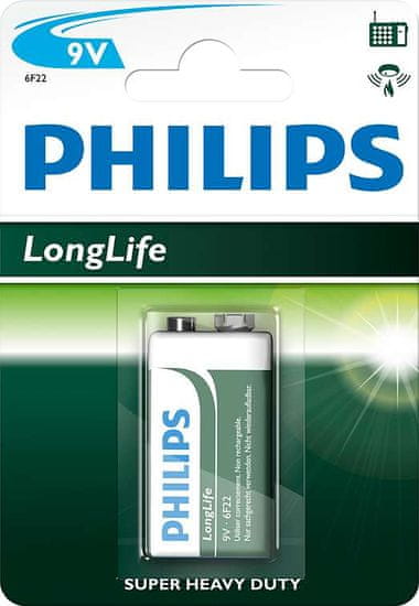 Philips baterija LongLife 9V (6F22L1B/10)