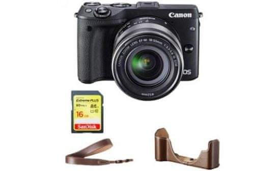 Canon digitalni fotoaparat EOS M3 18-55 IS STM, črn (torbica+SD 16GB)