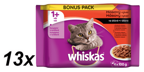 Whiskas mokra hrana za mačke, temno meso v omaki, 13 x (4 x 100g)