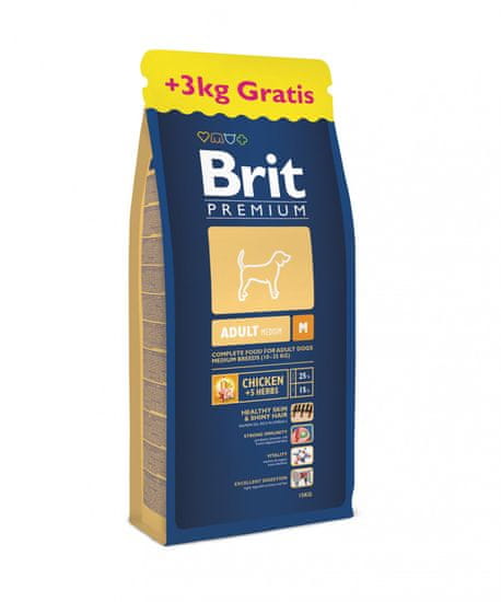 Brit hrana za pse Premium Adult Medium 15 kg + 3 kg Gratis