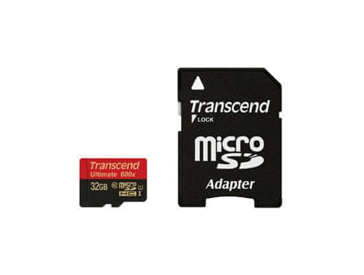 Transcend micro SDHC pomnilniška kartica 32GB UHS-I + adapter (TS32GUSDHC10U1)