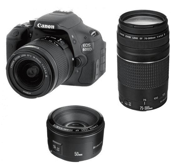 Canon digitalni fotoaparat EOS 600D + EF-S 18-55 DC + EF 75-300 + EF 50 1.8 II