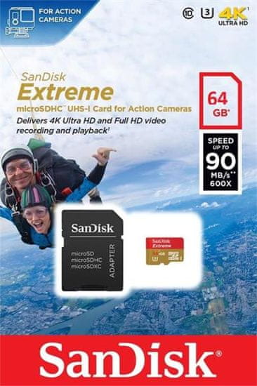 SanDisk pomnilniška kartica 64GB Extreme Micro SDXC Class10 (SDSQXNE-064G-GN6AA)