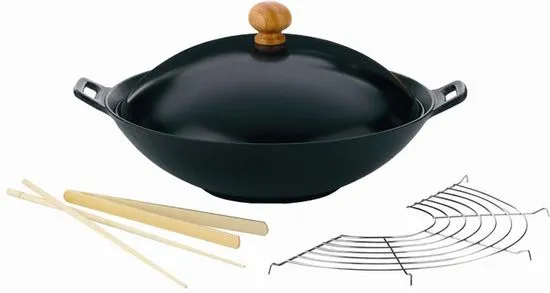 Kela wok iz litega železa z dodatki, 36 cm - odprta embalaža