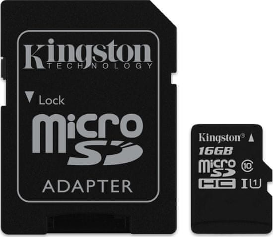 Kingston microSDHC spominska kartica 16 GB C10 UHS-I + adapter (SDC10G2/16GB)