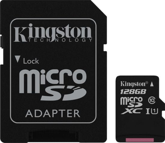 Kingston microSDXC spominska kartica 128 GB C10 UHS-I + adapter (SDC10G2/128GB)