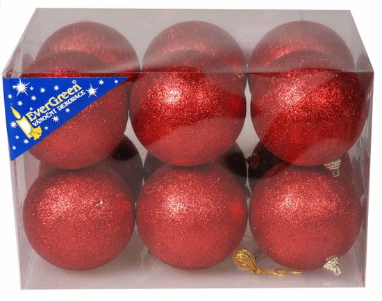 EverGreen bleščeče božične bunkice, rdeče, 8 cm, 12 kos