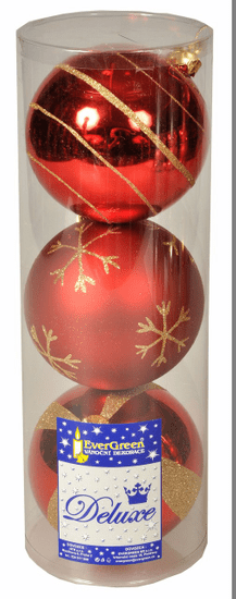 EverGreen božične bunkice, rdeče, 12 cm, 2 kos sijoče + 1 kos mat
