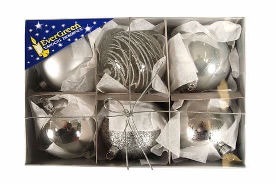 EverGreen božične bunkice mix Luxus, srebrne, 8 cm, 6 kos