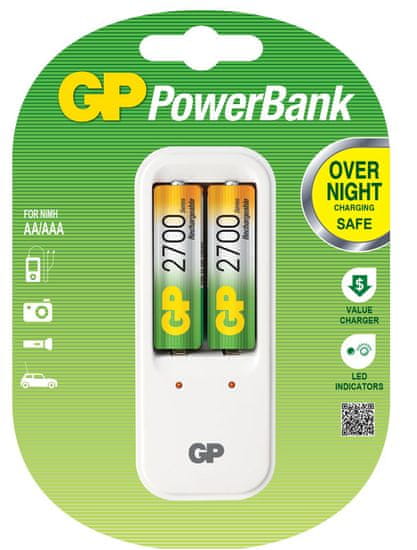 GP PowerBank polnilec baterij PB410 + 2 x baterija AA 2700 mAh