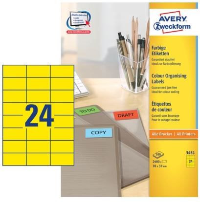 Avery Zweckform Etikete 3451 70X37, rumene, zavitek 100 listov