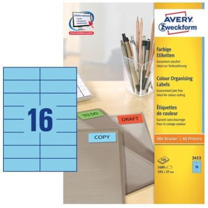 Avery Zweckform Etikete 3453 105X37, modre, zavitek 100 listov