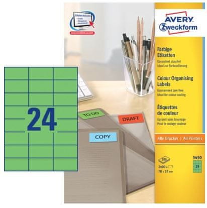 Avery Zweckform Etikete 3450 70X37, zelene, zavitek 100 listov