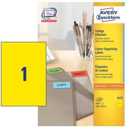 Avery Zweckform Etikete 3473 210X297, rumene, zavitek 100 listov