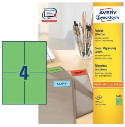 Avery Zweckform Etikete AVery Zweckform 3458 105X148, zelene, zavitek 100 listov