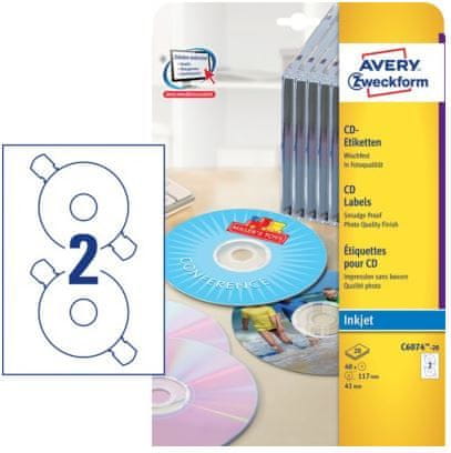 Avery Zweckform Etikete C6074-20 za označevanje CD/DVD medijev, svetleče
