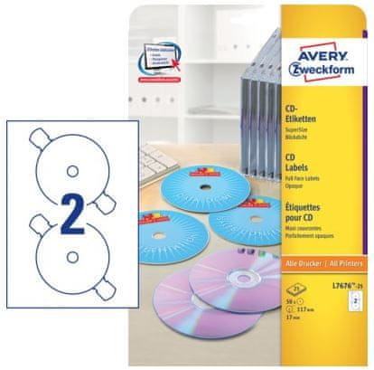 Avery Zweckform etikete L7676-25 za označevanje CD/DVD medijev, bele