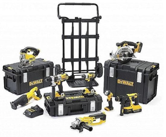 DeWalt set akumulatorskega orodja s kovčki in vozičkom DCK891M4, 8-delni