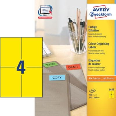Avery Zweckform Etikete 3459 105X148, rumene, zavitek 100 listov