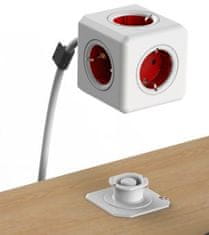 Allocacoc PowerCube razdelilec s podaljškom, rdeč, 3 m