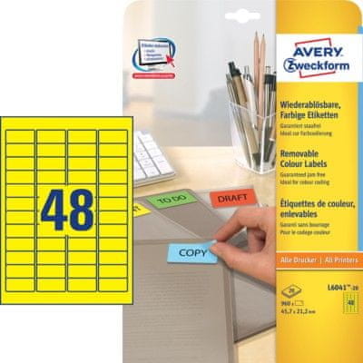 Avery Zweckform barvne etikete L6041-20, 45,7 x 21,2 mm, rumene