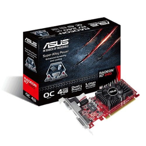 ASUS grafična kartica Radeon R7 240, 4GB GDDR3, PCIe (R7240-OC-4GD3-L)