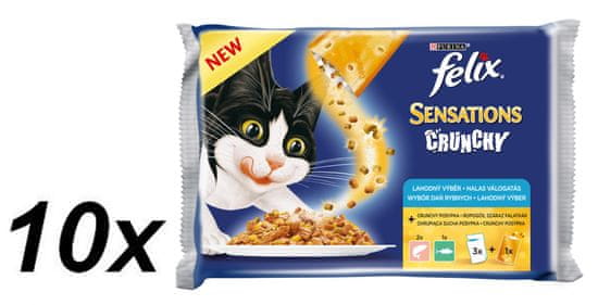 Felix hrana za mačke Senstaions Crunchy žele z lososom, tuno, 10 x (3 x 100g + 12g Crunchy)