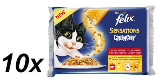 Felix mokra hrana za mačke Sensations s piščancem in hrustljavimi dodatki, 10 x (3 x 100 g + 12 g hrustljavi)