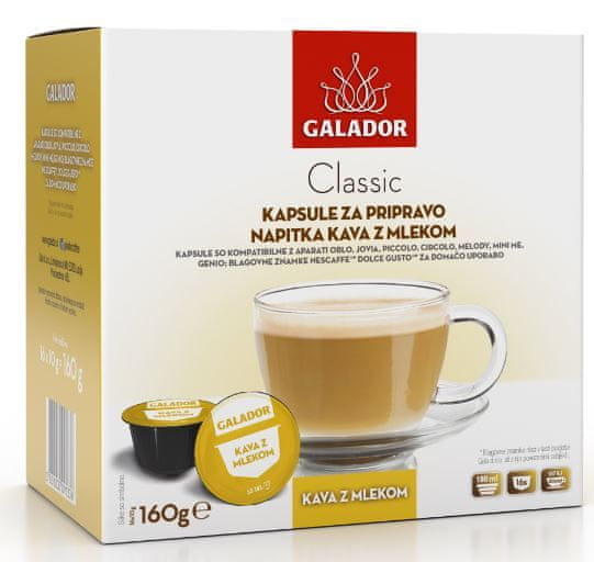 Galador kompatibilne kavne kapsule Kava z mlekom, trojno pakiranje