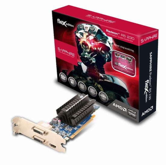 AMD grafična kartica Radeon FleX R5 230, 1GB DDR3, PCIe x16, 2H, LP, Silent, Sapphire
