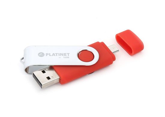 Platinet ključek USB2.0+MicroUSB OTG Android 32GB, rdeč